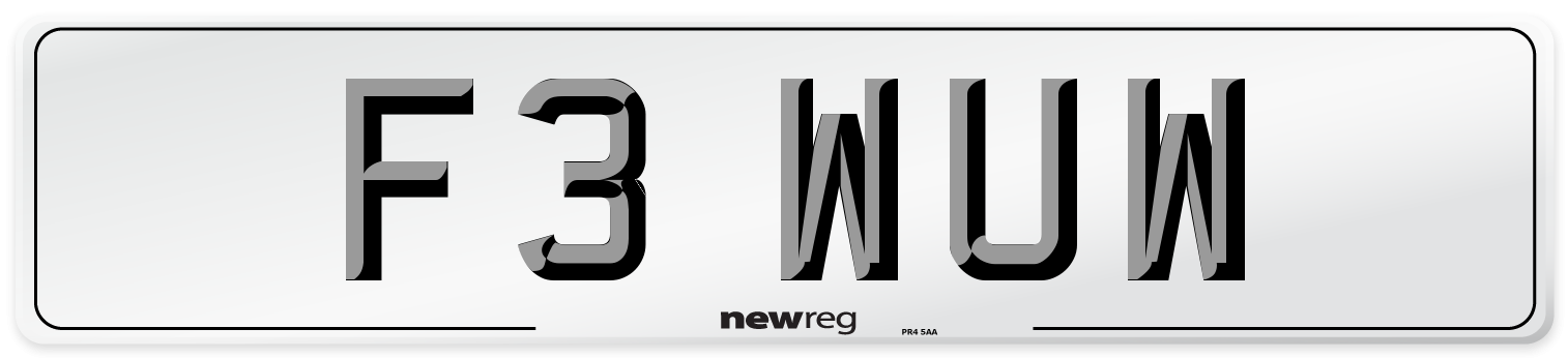 F3 WUW Number Plate from New Reg